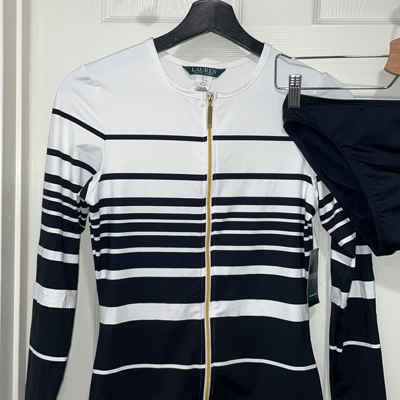 Lauren Ralph Lauren Gradient Stripe Long Sleeve Rashguard 2 Piece Swimsuit - Picture 4 of 16